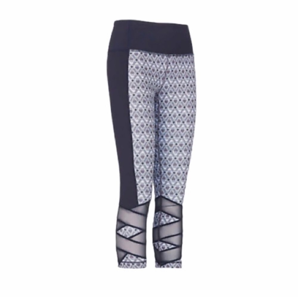 Athleta High Rise Mosaic Print Mantra Capri Leggings Mesh Detail Sz MT - Picture 3 of 13